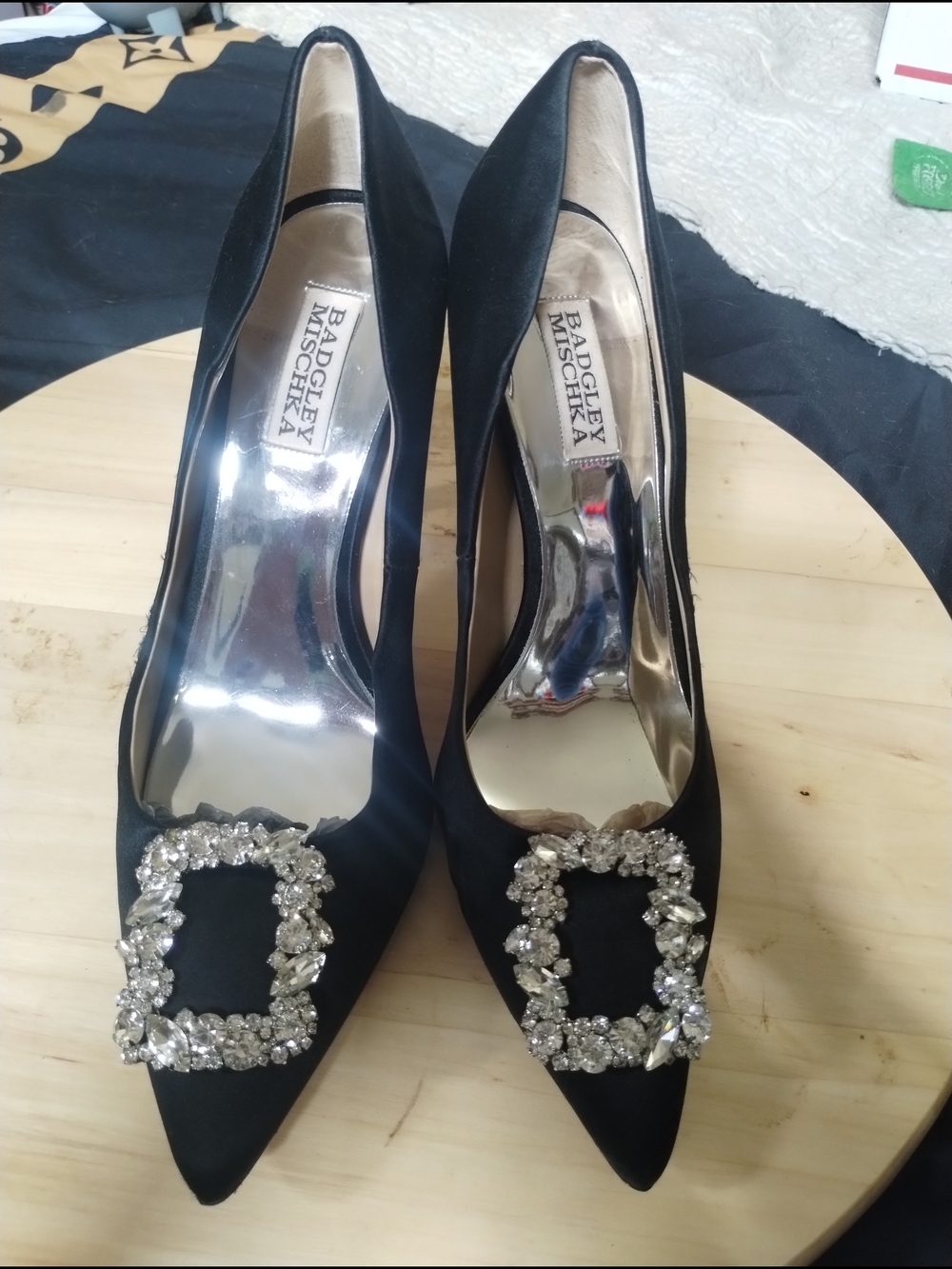 Badgley Mischka Black Crystal-Embellished Pointed-Toe Pumps